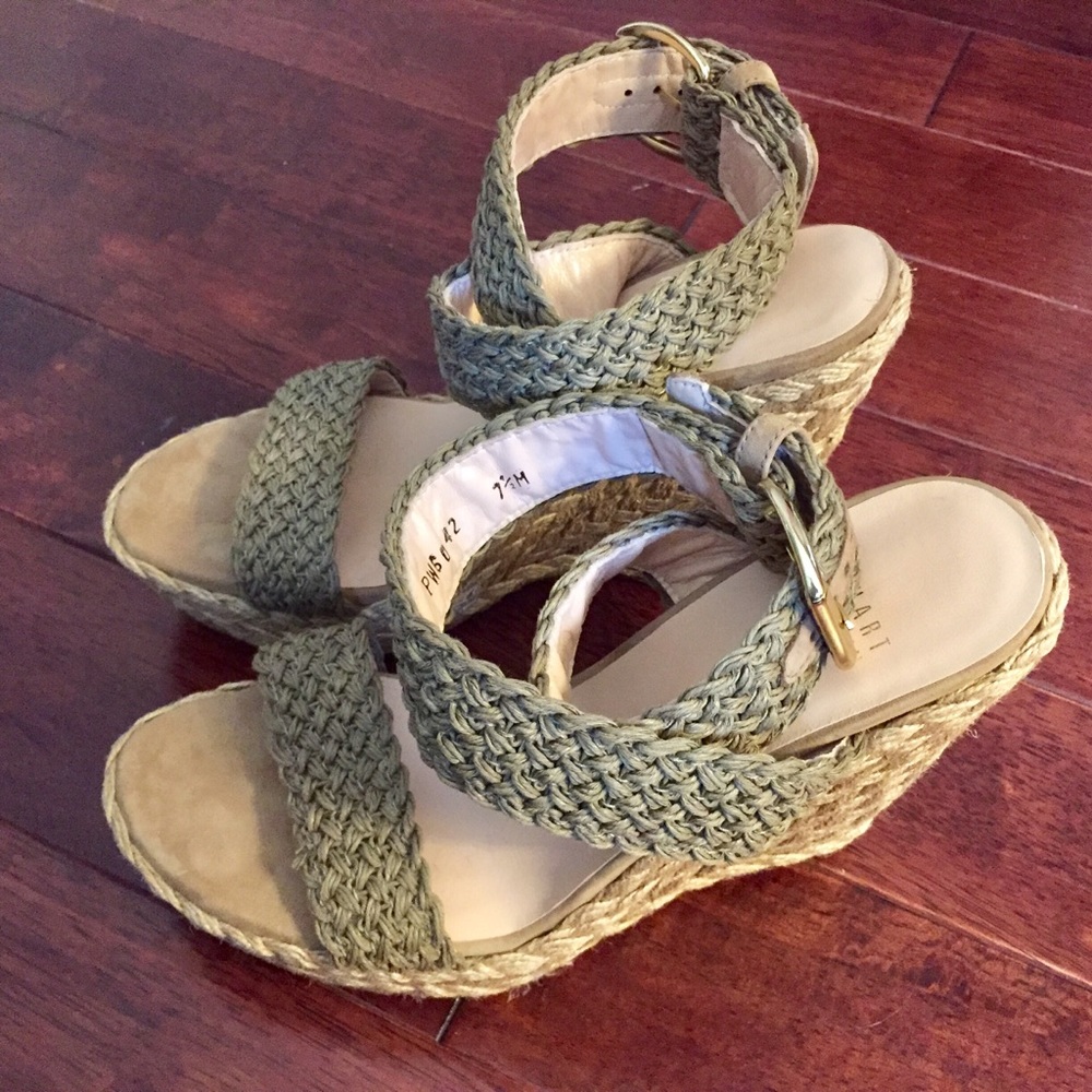 Stuart Weitzman Olive Braided Espadrille Wedge Sandals